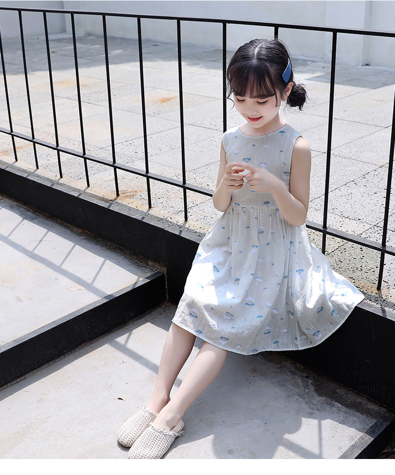 Falda de algodón para niñas 2023 nuevo vestido de verano niño niño medio grande vestido floral de algodón abierto hombro espalda falda de corazón pic 38