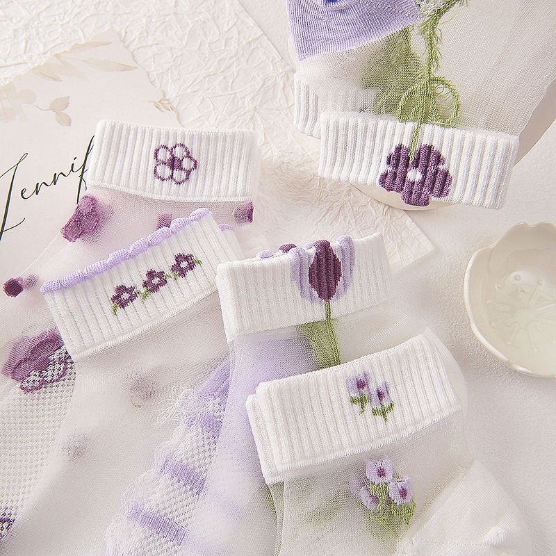 袜子女夏季薄款棉底水晶丝袜可爱日系jk船袜学生韩版玻璃丝短袜详情4