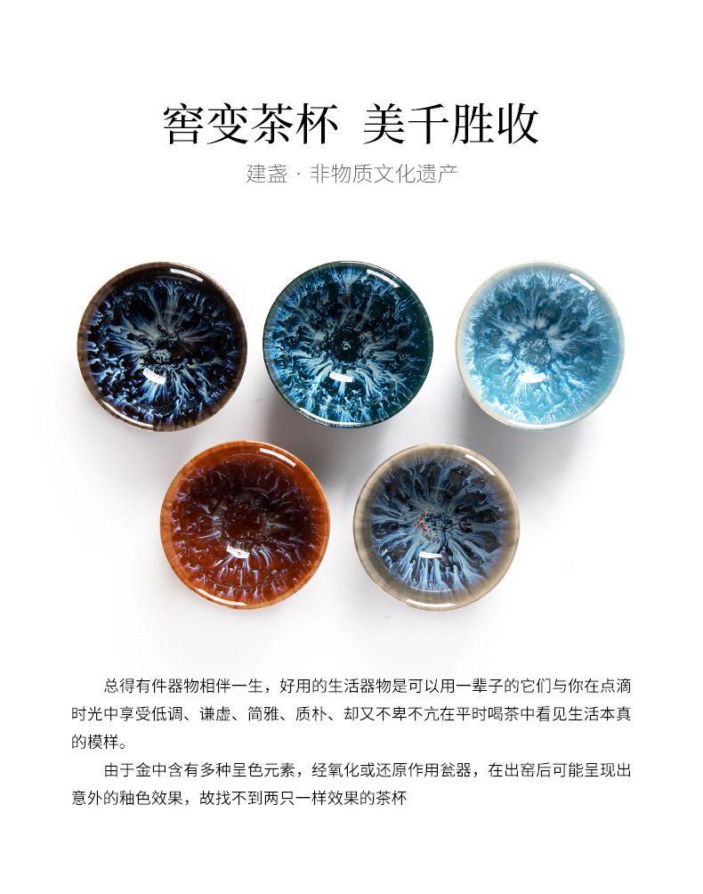 建盏窑变五行主人杯陶瓷茶具家用品茗杯茶盏大号茶杯礼品盒装茶器详情2
