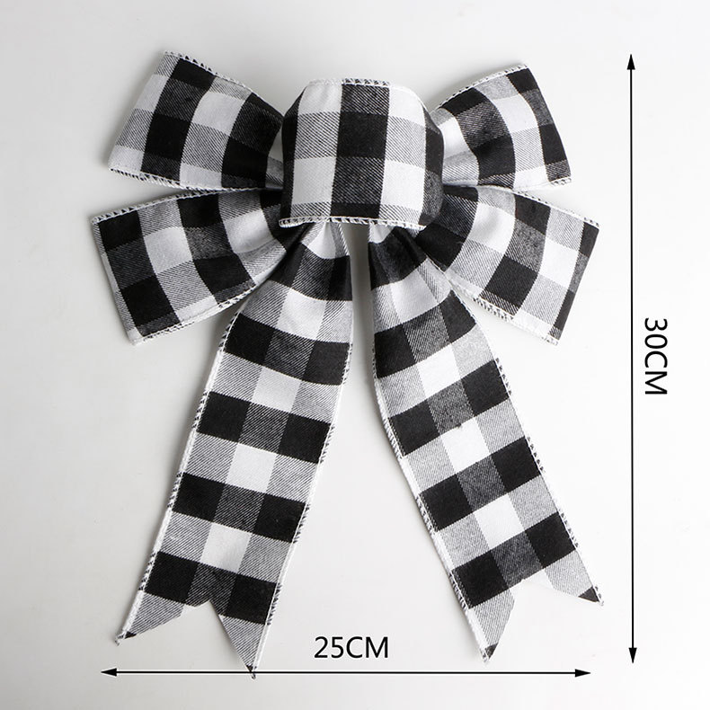 Wholesale of handcrafted Christmas tree ornaments and pendants with black, white, red and black checkered patterns made of Simisi faux linen ribbons pic 37