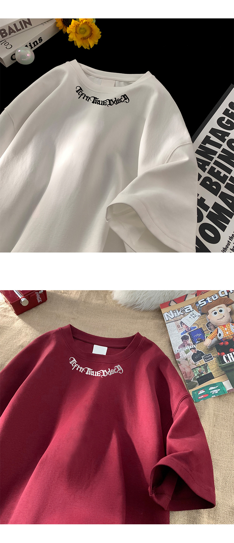 字母印花纯棉重磅短袖T恤男夏季潮牌ins半袖打底衣服港风宽松体恤详情6