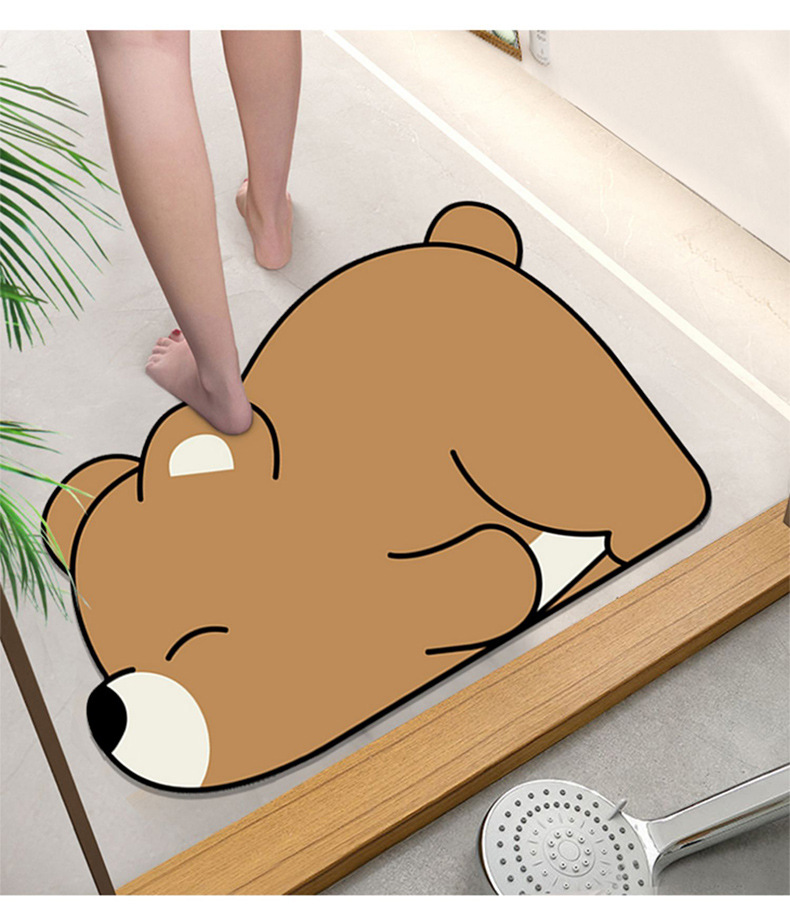 Soft diatom mud bathroom toilet door panda floor mat, bathroom water-absorbing anti-slip foot mat, entrance door mat cartoon pic 10