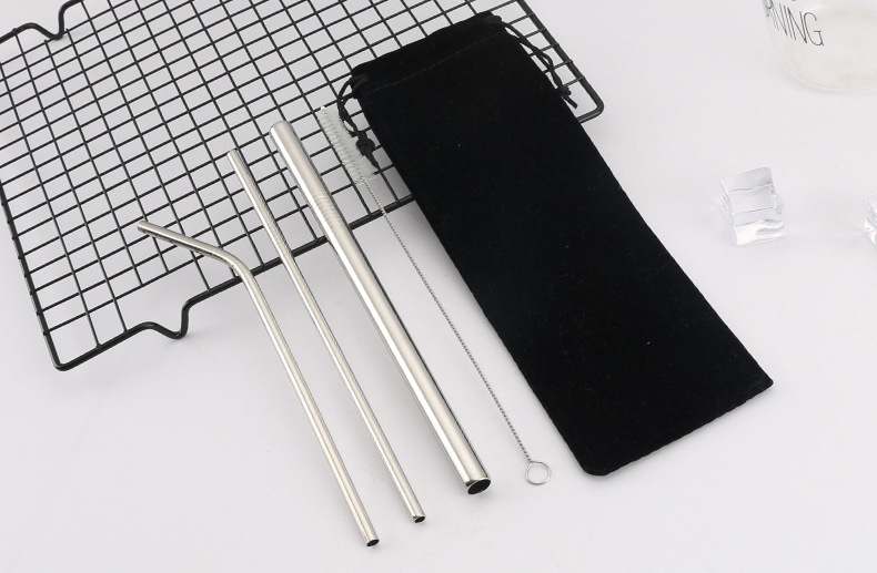 Food-grade 304 stainless steel straw set, coffee and milk tea straw, long stirring straw, custom logo stainless steel straw sleeve, straw brush with fabric bag, eco-friendly straw set pic 3