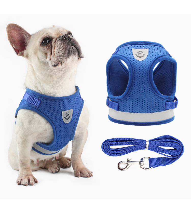 Pet chest and back strap, breathable and comfortable, solid color, dog chest and back for outdoor walking, explosion-proof and impact-resistant pet chest and back leash pic 3