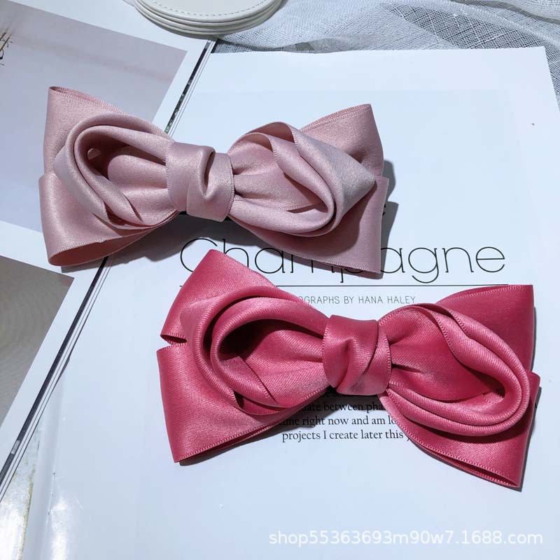 Japanese and Korean cotton ribbon solid-color bow top clip, sweet and versatile for girls, woven ribbon spring clip, ponytail clip, hair accessory and headwear pic 8
