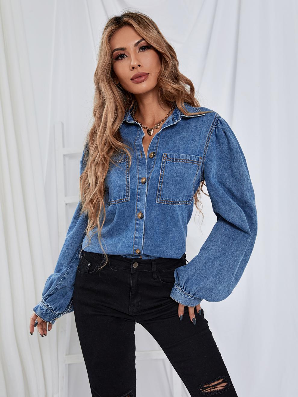 亚马逊跨境女装欧美INS  休闲百搭时尚洋气宽松牛仔外套潮女详情3