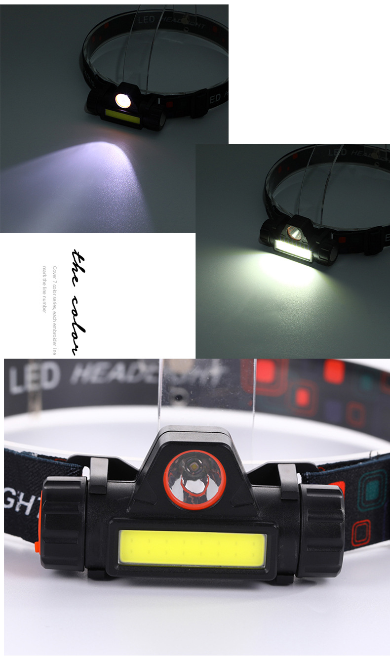 Factory direct supply of charging high-intensity headlamps, fishing lamps, coal mine lamps, night patrol headlamps, COB cycling bicycle lamps pic 8