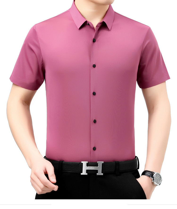 Verano 2024 nuevo negocio morera seda manga corta camisa de hombre de mediana edad verano casual vestido formal sin marcas camisas de hombre pic 31