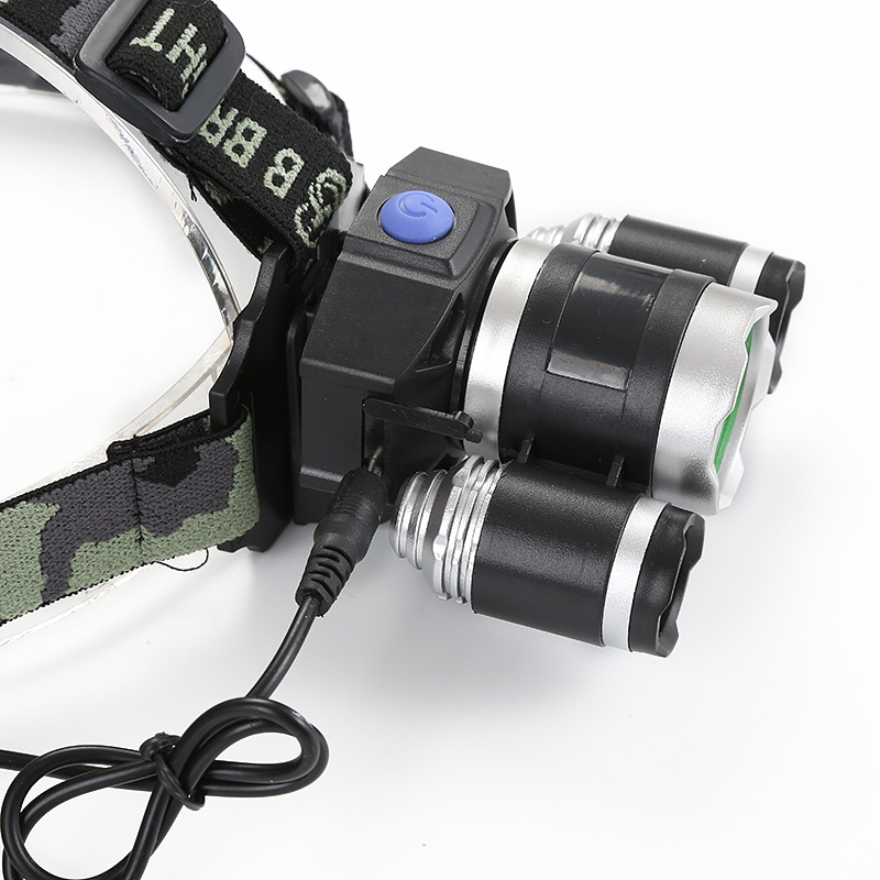 New LED three-lamp headlamp wholesale outdoor cycling night fishing enthusiast color lighting lamp DC press-type portable searchlight pic 6