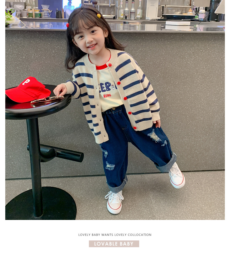 女童秋款针织开衫2023秋季新款中小童宝宝洋气毛衣t恤牛仔三件套详情16