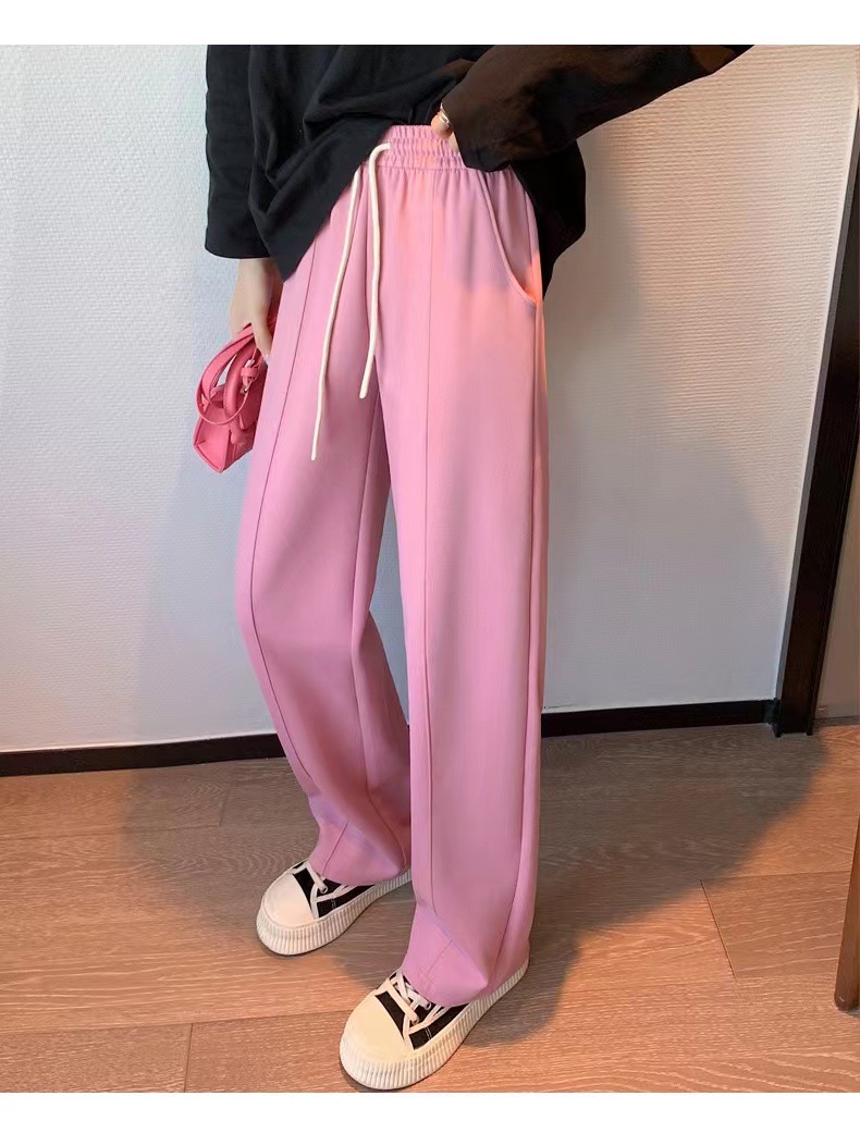 新款珠地棉垂感直筒裤高腰休闲阔腿裤女士春夏拖地裤舒适免烫长裤详情23