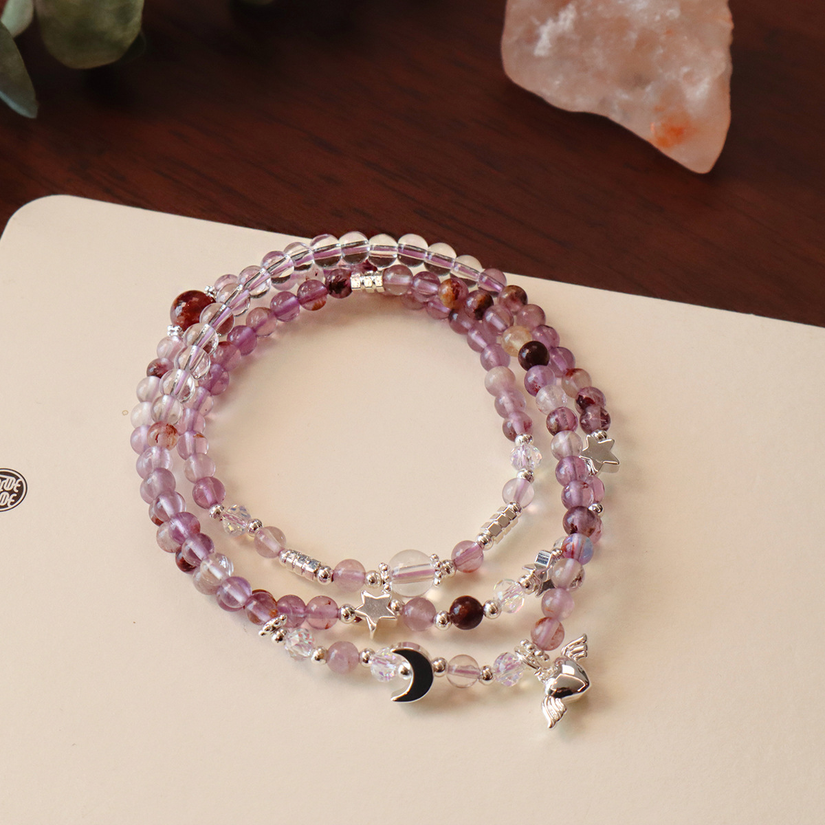 天然紫水晶手链紫幽灵三圈高级感设计黄水晶手串塔晶饰品详情7