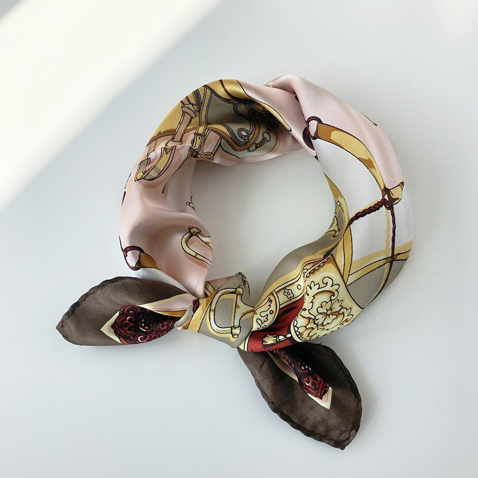 Wholesale silk scarves for overseas gifts and return gifts, cross-border silk autumn and winter decorative plain crepe satin 53cm floral neckerchiefs, small square scarves pic 100