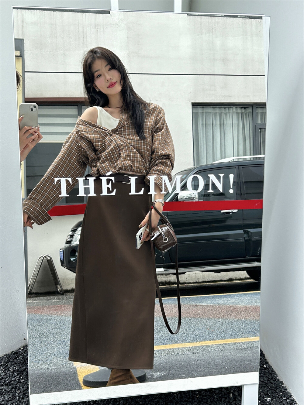 THE LEMON柠檬绿茶设计感宽松显瘦休闲ins假两件格纹衬衫女秋季详情18