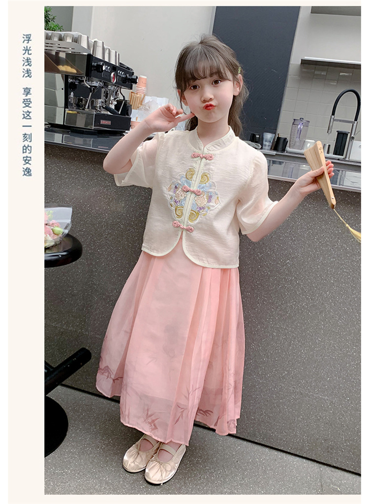 女童套裙2024新款中大童洋气国风刺绣汉服夏季短袖马面裙两件套详情14