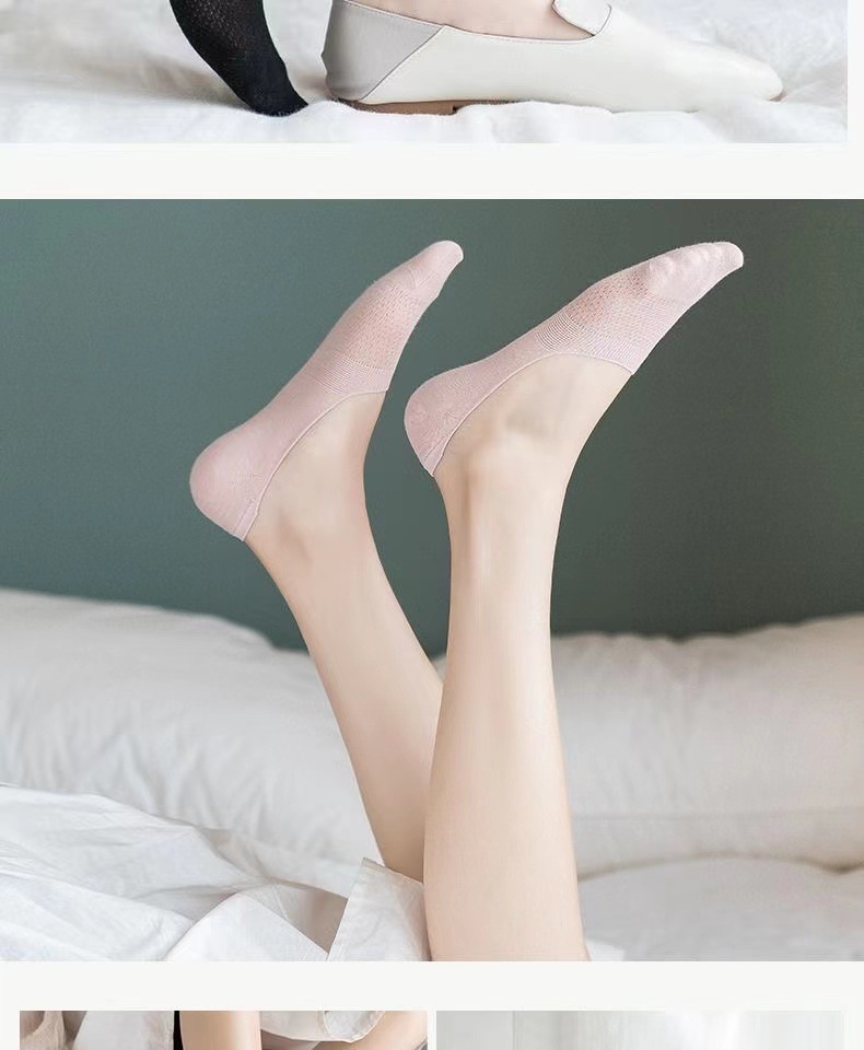 Wholesale of solid-color mesh invisible socks for women, breathable cut-out boat socks, shallow-mouthed socks, multi-color invisible socks for women, short sock covers pic 8