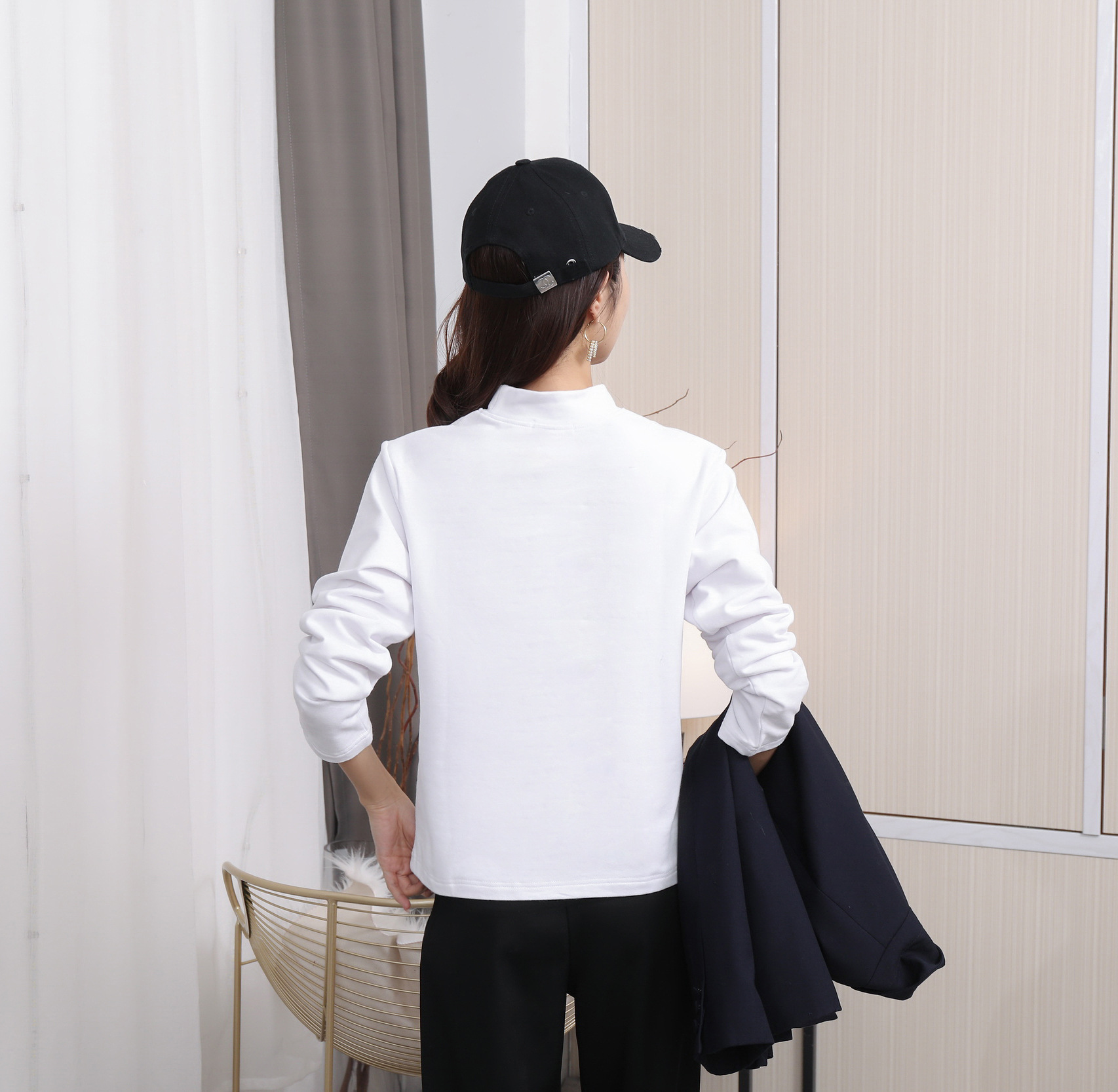 韩版纯棉半高领打底衫女加绒加厚秋冬新款高端修身长袖T恤女上衣详情16