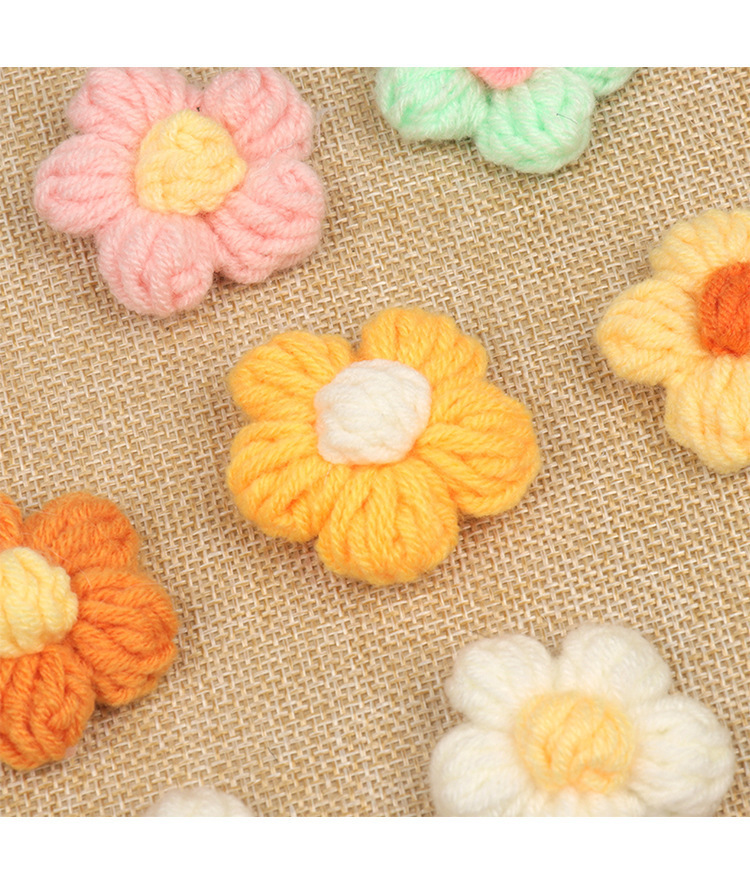 现货手勾针织泡芙花五瓣花DIY毛线花朵发夹胸花装饰服装辅料配件详情18