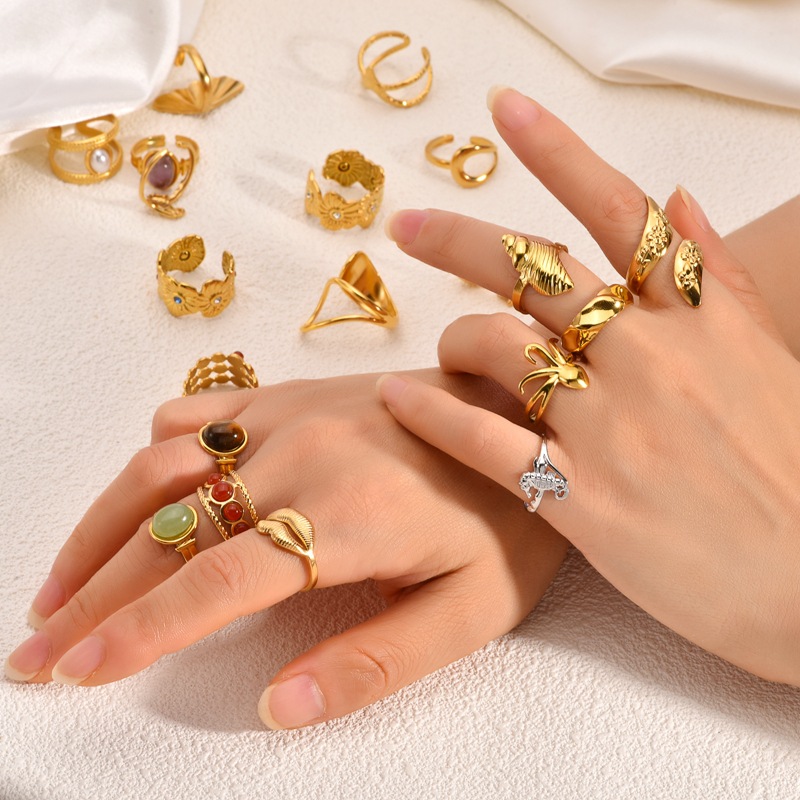 Wholesale of 18k gold stainless steel seahorse open ring with Marine elements in the classic INS style of Europe and America, which does not fade pic 12