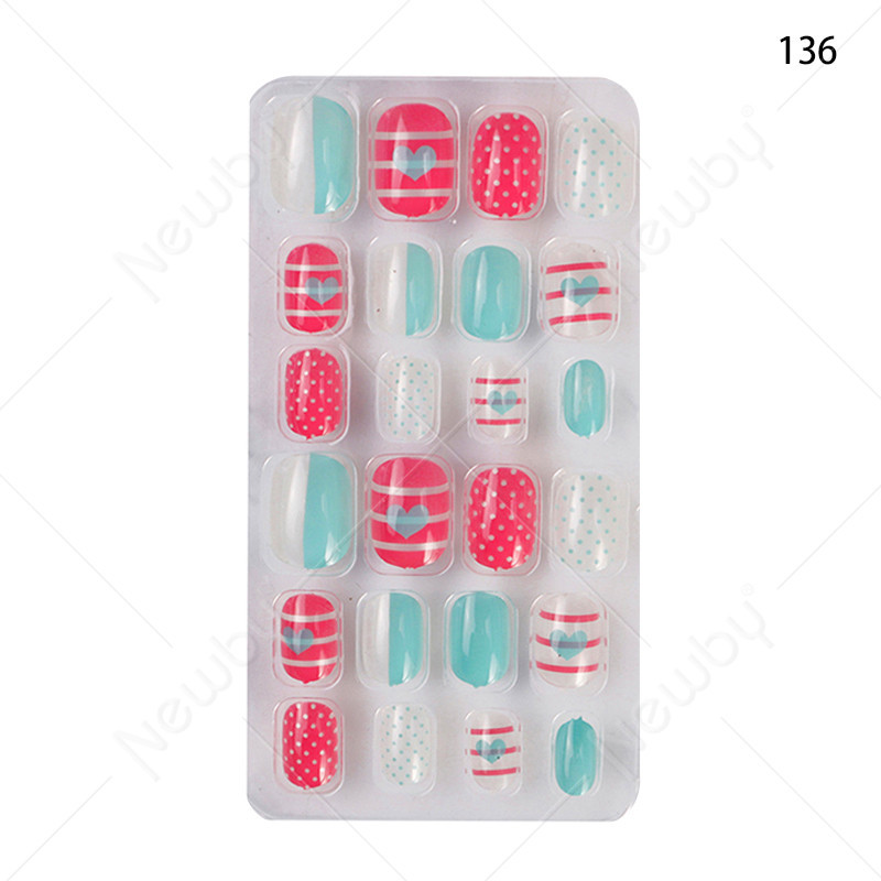 Finished nail sheets for children, 24 pieces of nail patches, cartoon Christmas fake nails, detachable nail stickers with adhesive backing pic 28