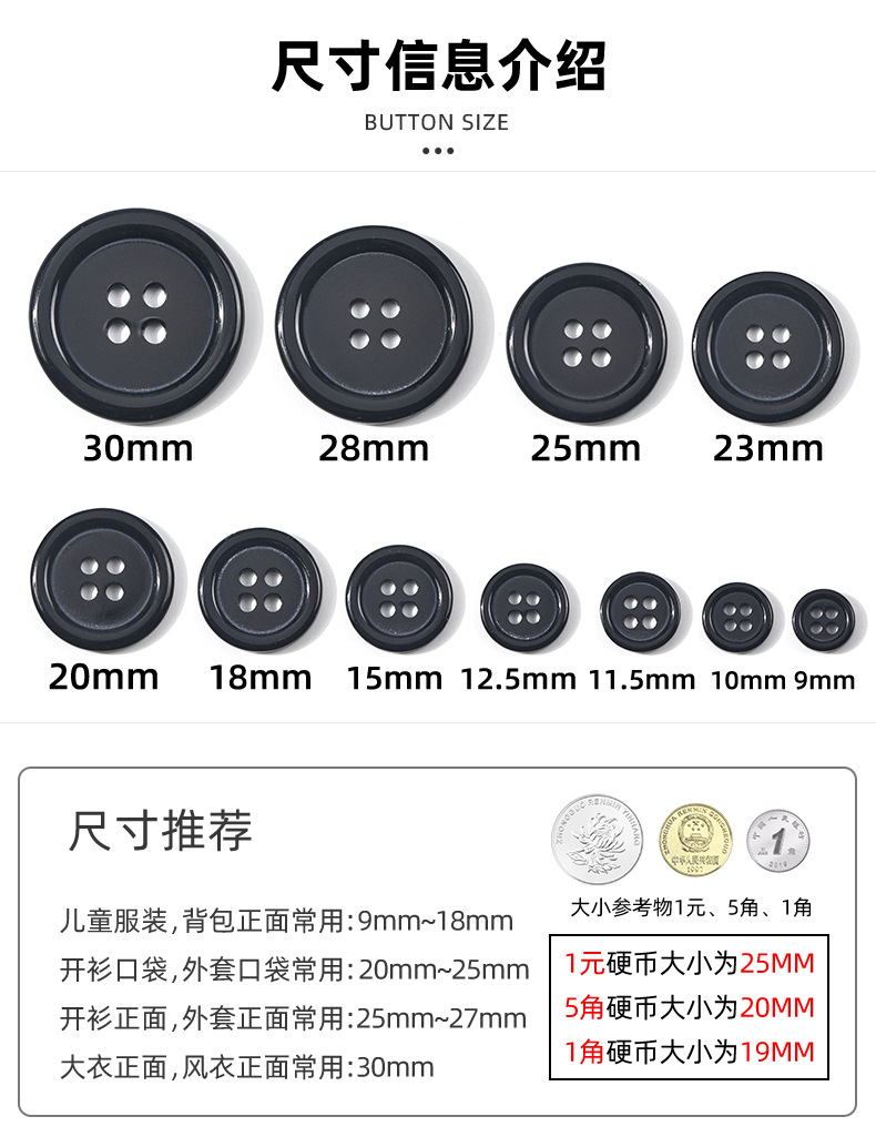 两眼树脂纽扣四眼面包扣黑白衬衫风衣树脂纽扣四眼面包扣细边透明详情8