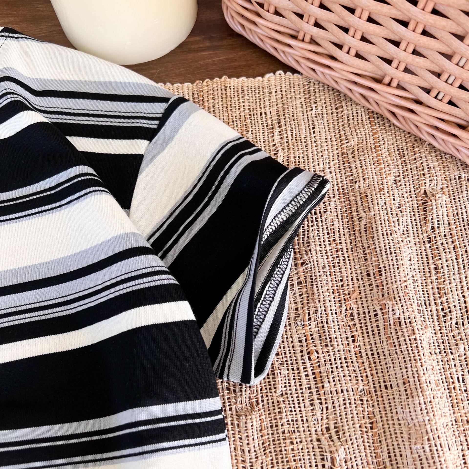 童装短袖2024夏季新款男童撞色混彩休闲条纹T恤儿童字母刺绣潮流T详情4