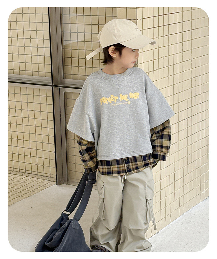 Two stylish and trendy Korean-style patchwork fake loose hoodie jackets for children and boys pic 12