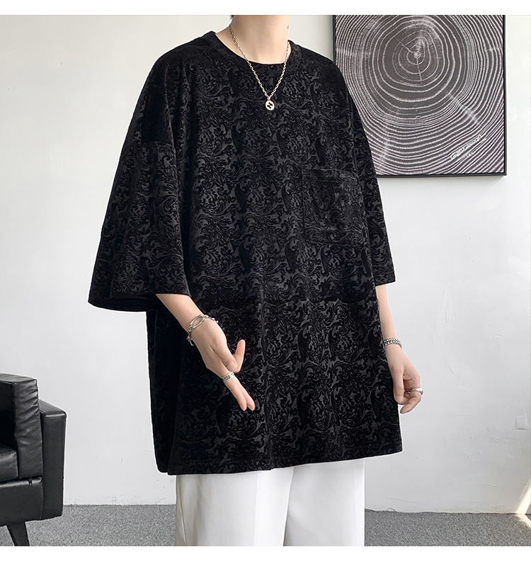 高弹提花宽松街潮ins情侣中性风短袖T恤男大码男士百搭半袖薄款详情14