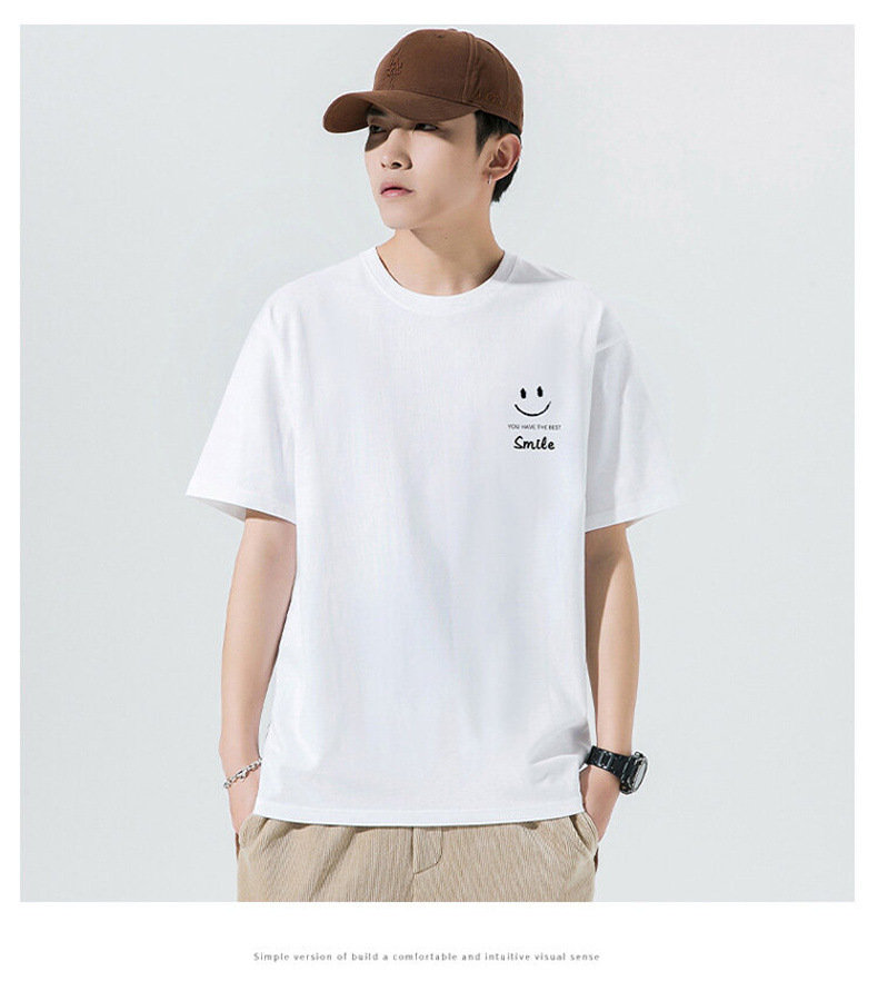 大码短袖t恤男2023夏新款棉T笑脸印花宽松男装男士爆款跑量T恤男详情8