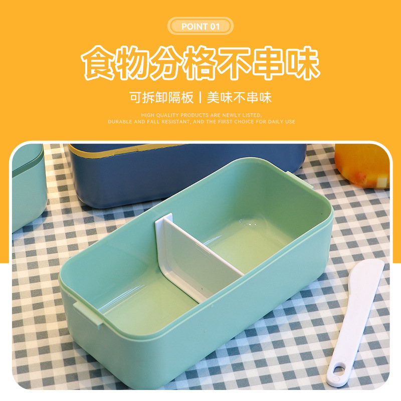 轻食沙拉餐盒跨境饭盒密封创意时尚便当盒带酱料盒配餐具双层分格详情5