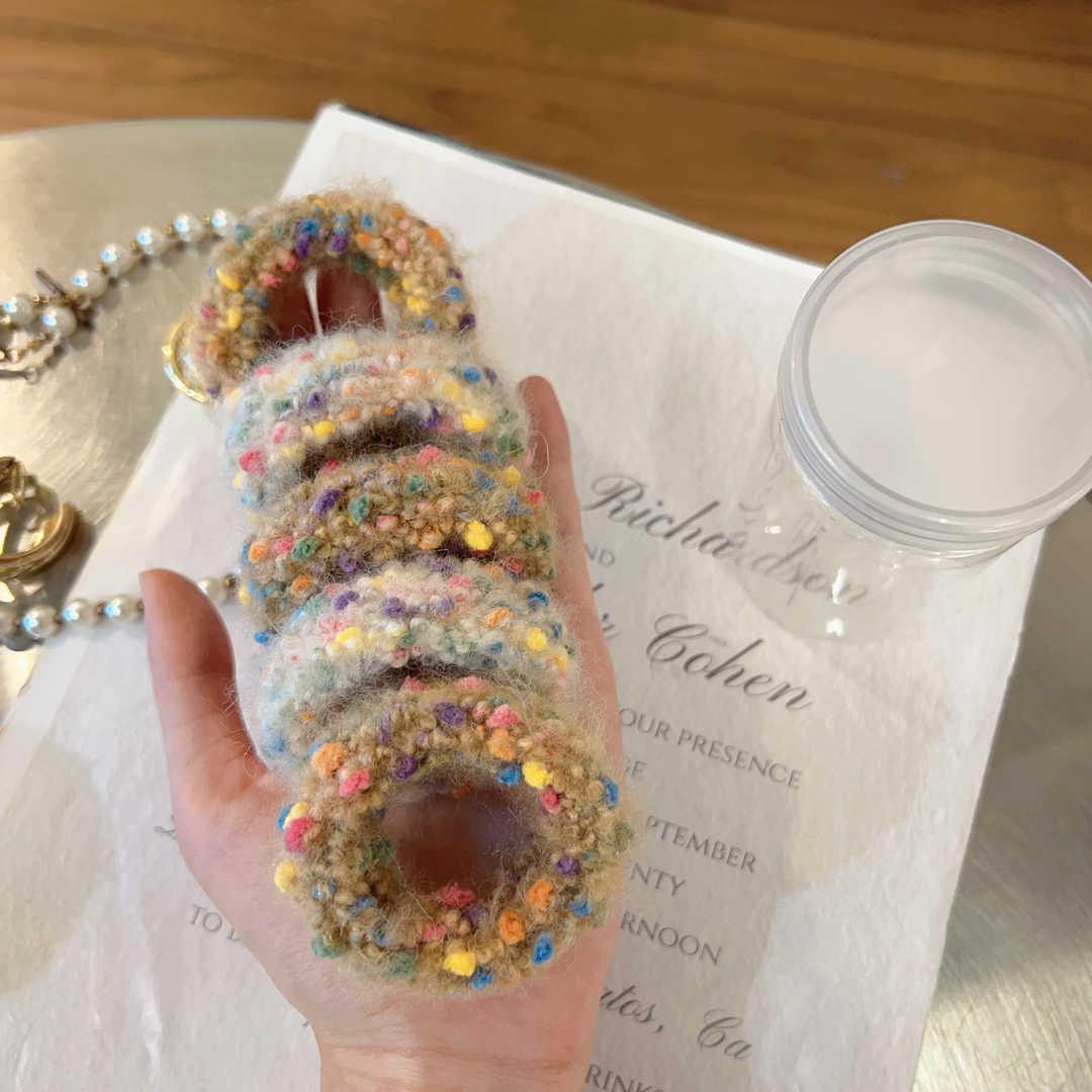 秋冬款毛绒高弹力马尾发绳韩式波点毛巾圈头绳简约小众针织毛线圈详情12