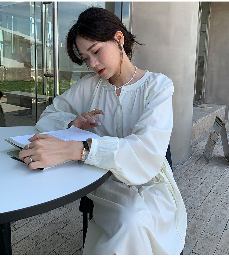 .2021秋季新款v领连衣裙小个子韩系高腰长袖气质百褶长裙子女8105详情11