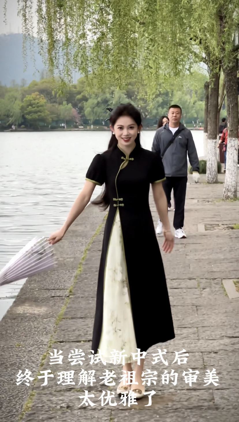 设计感精致新中式显瘦旗袍连衣裙女2024夏季新款开叉拼接时尚长裙详情8