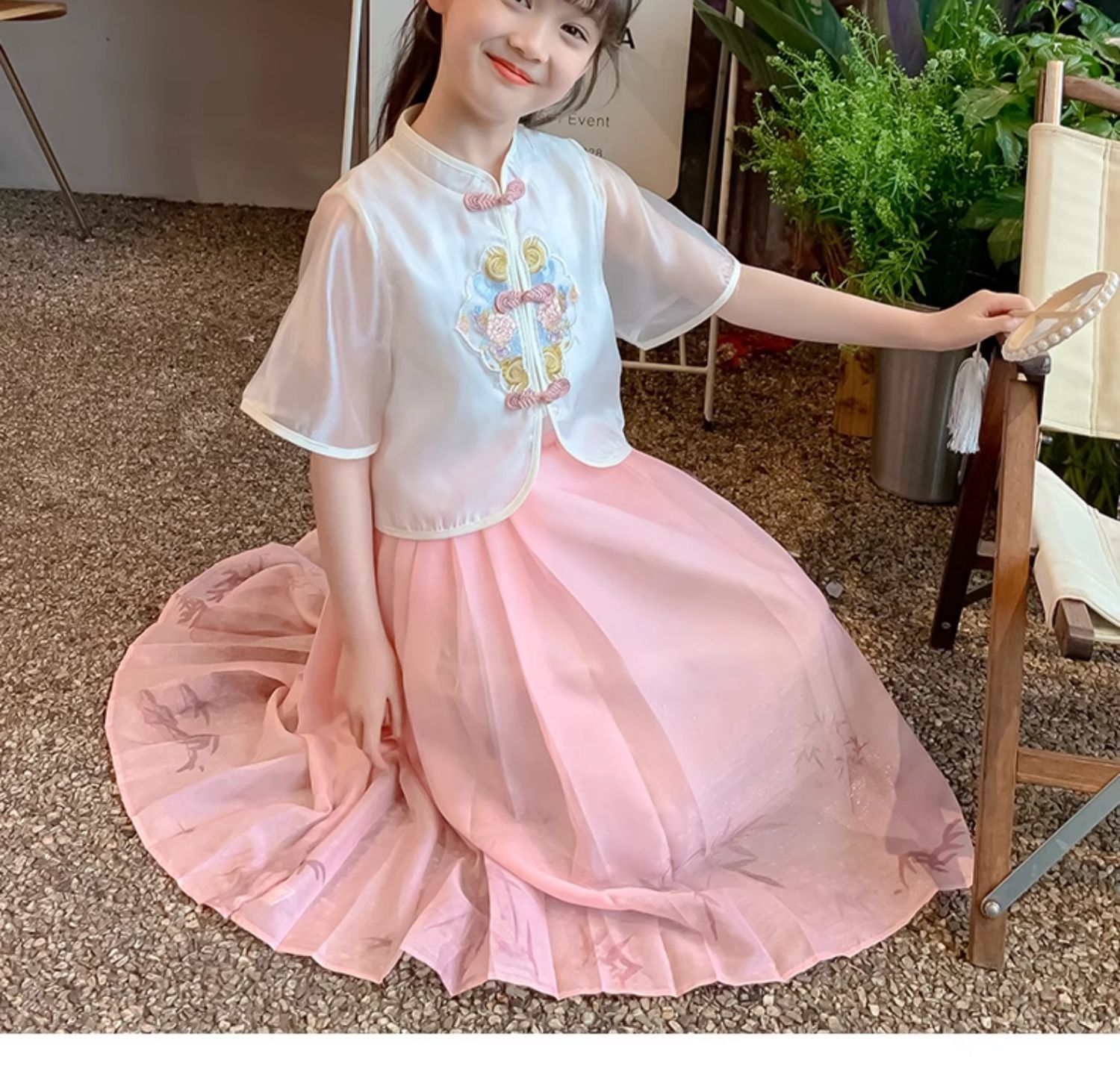 国潮女童短袖连衣裙2025夏季新款儿童中国风夏装裙子女大童公主裙套装详情10