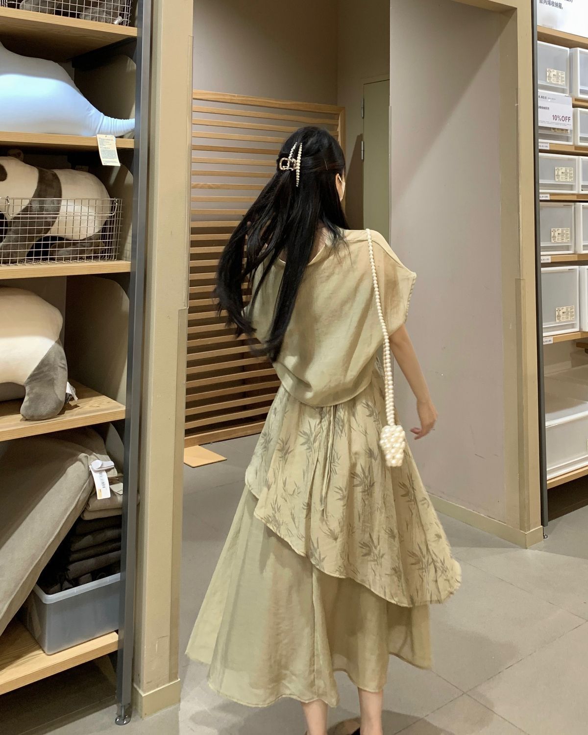 国潮竹叶国风汉服不规则吊带连衣裙女夏大码胖mm新中式收腰显瘦两件套详情25