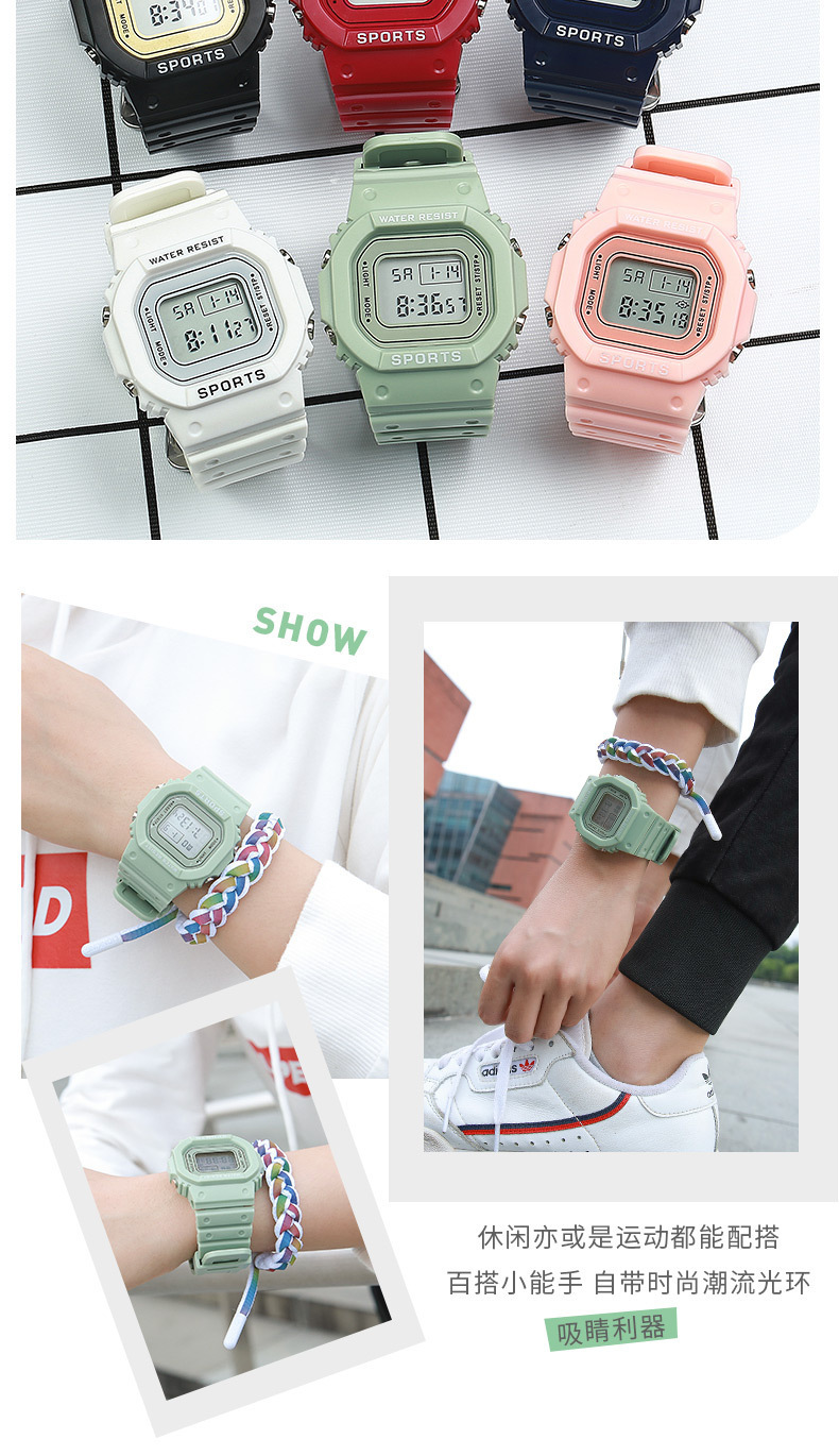 Foreign trade student sports electronic watch for men and women, multi-functional luminous alarm clock, waterproof matcha green small square electronic watch pic 5