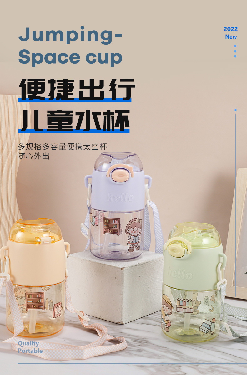 This cute internet-famous water cup is specially designed for school. It is a plastic cup for children and students with straws. It has a high level of appearance and is portable pic 1