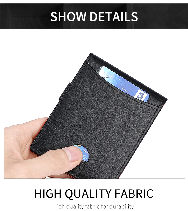 Fábrica de cuero genuino para hombres billetera al por mayor RFID cepillo antirrobo para hombres clip de dinero de dólar europeo y americano fibra de carbono patrón vaca pickup clip pic 35