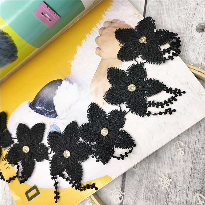 Factory direct sales of lace, milk silk, black star pendants with diamonds, handcrafted water-soluble barcode clothing accessories pic 2