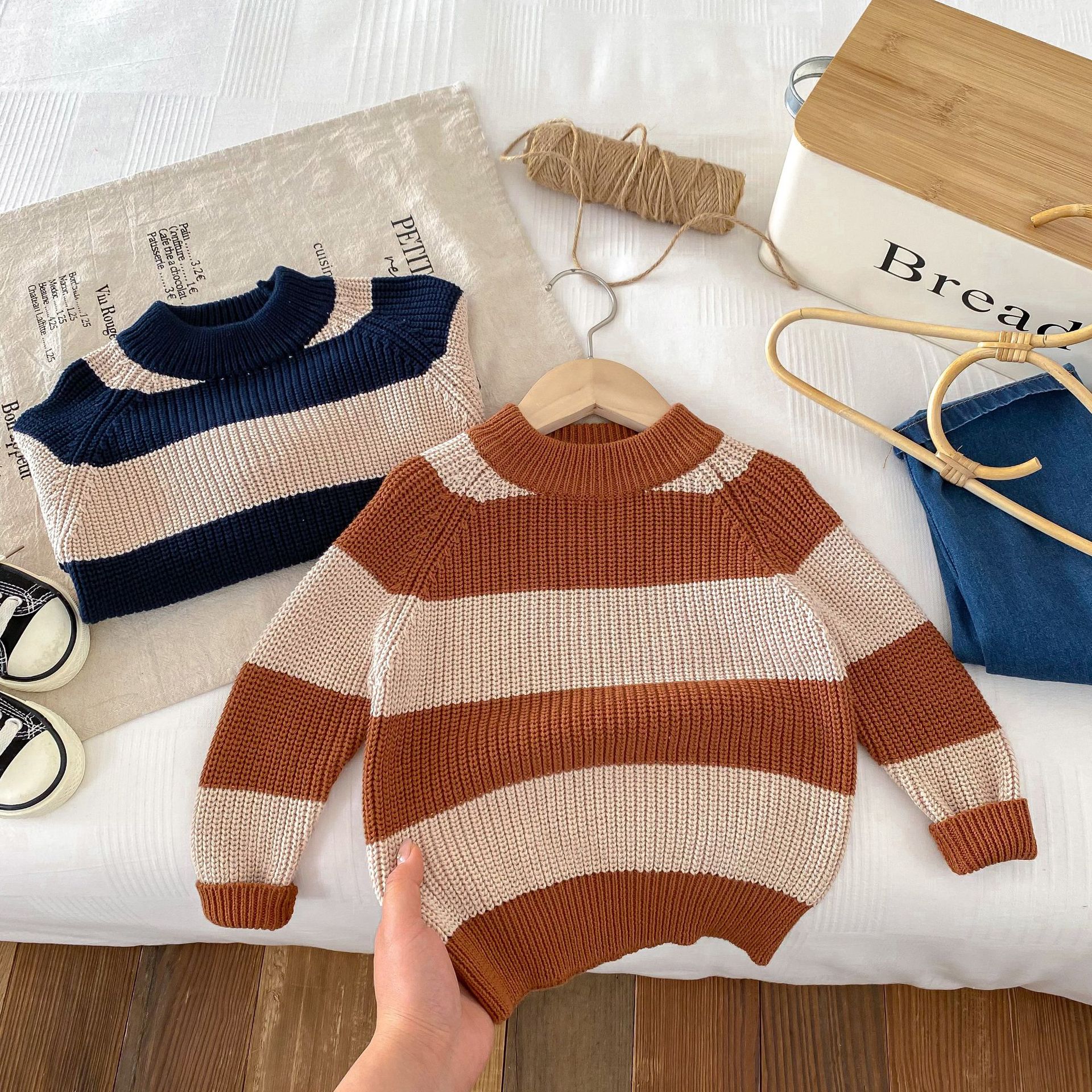 中小童2024秋季新款男女童韩版拼色针织套头上衣半高领内外穿毛衣详情17