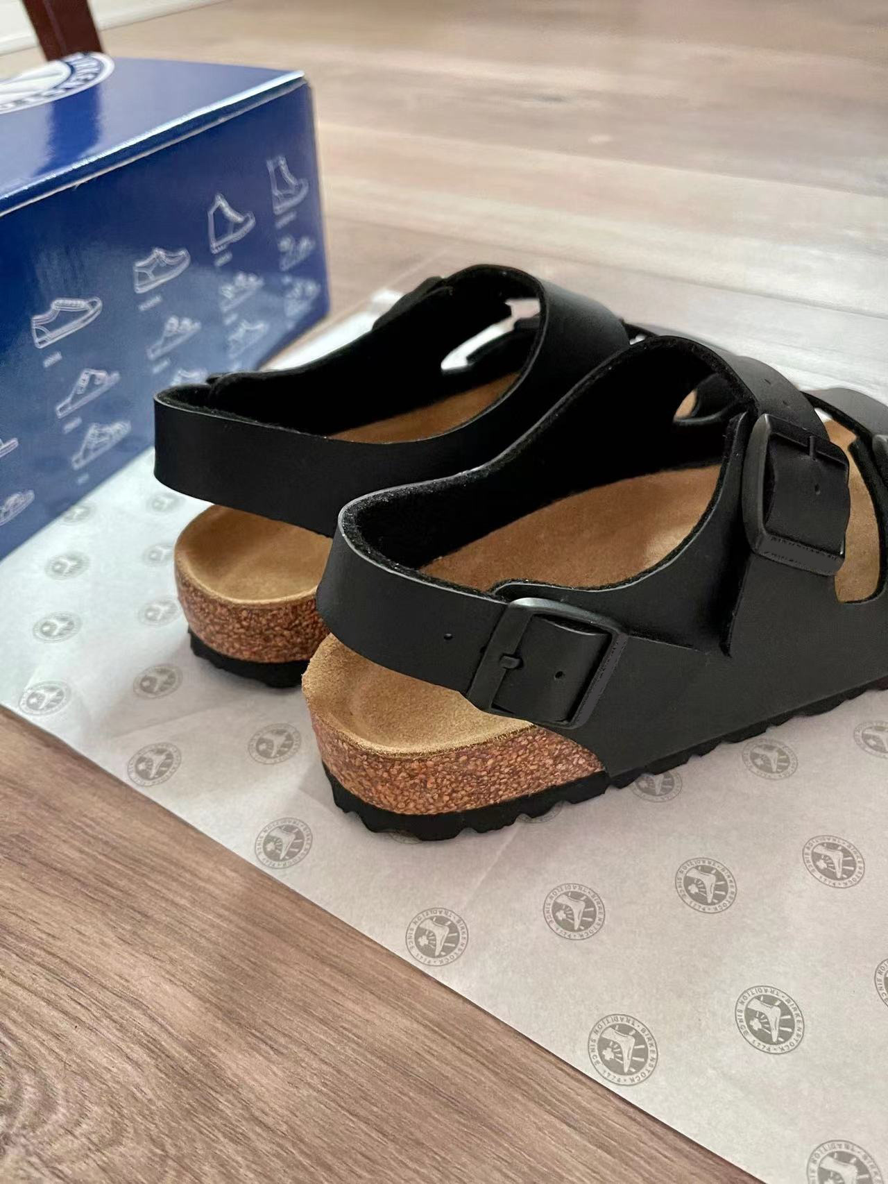 BK全牛皮勃肯鞋真皮软木凉鞋复古男女款厚底双排扣棕色大码博肯鞋详情31