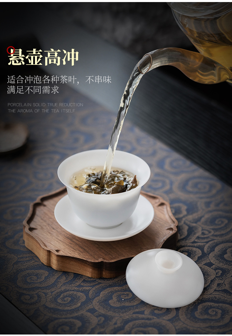 Su Su De Hua Ice Type White Jade Porcelain Gongfu Tea Set, home tea cups, office light luxury tea brewing small covered bowl pic 8
