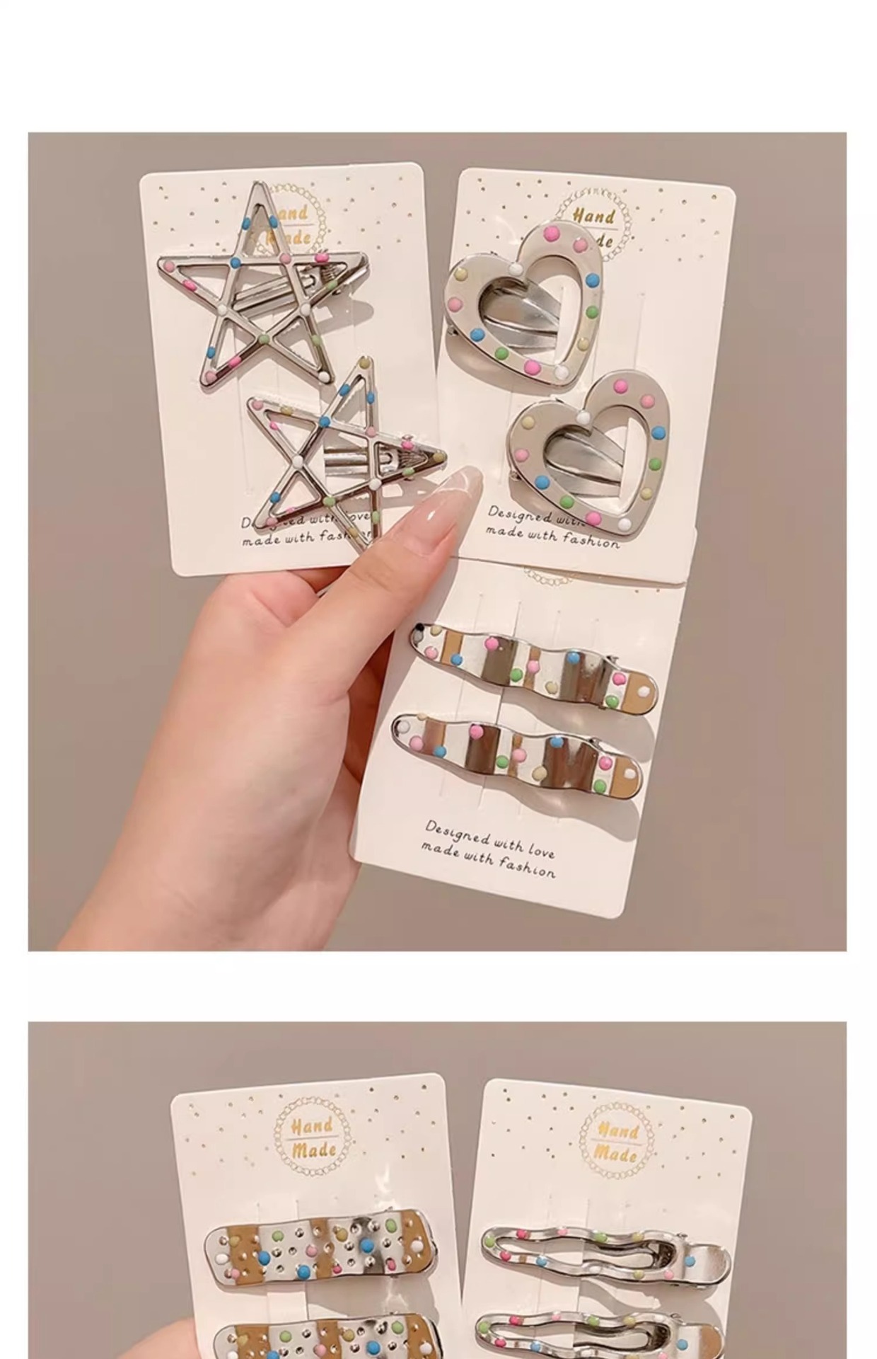 彩色波点金属发夹女前额碎发边夹甜酷少女鸭嘴夹子ins风发卡头饰详情36