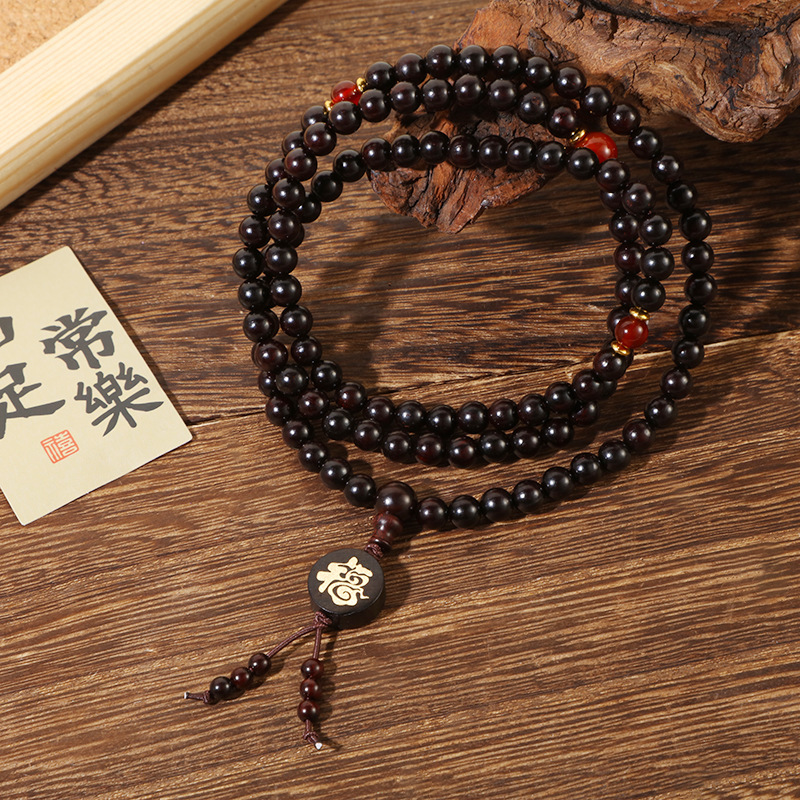 A creative DIY hand-held Buddhist prayer bead cultural and artistic bracelet for men and women, featuring 108 beads of Indian small-leaf rosewood and multiple loops pic 12