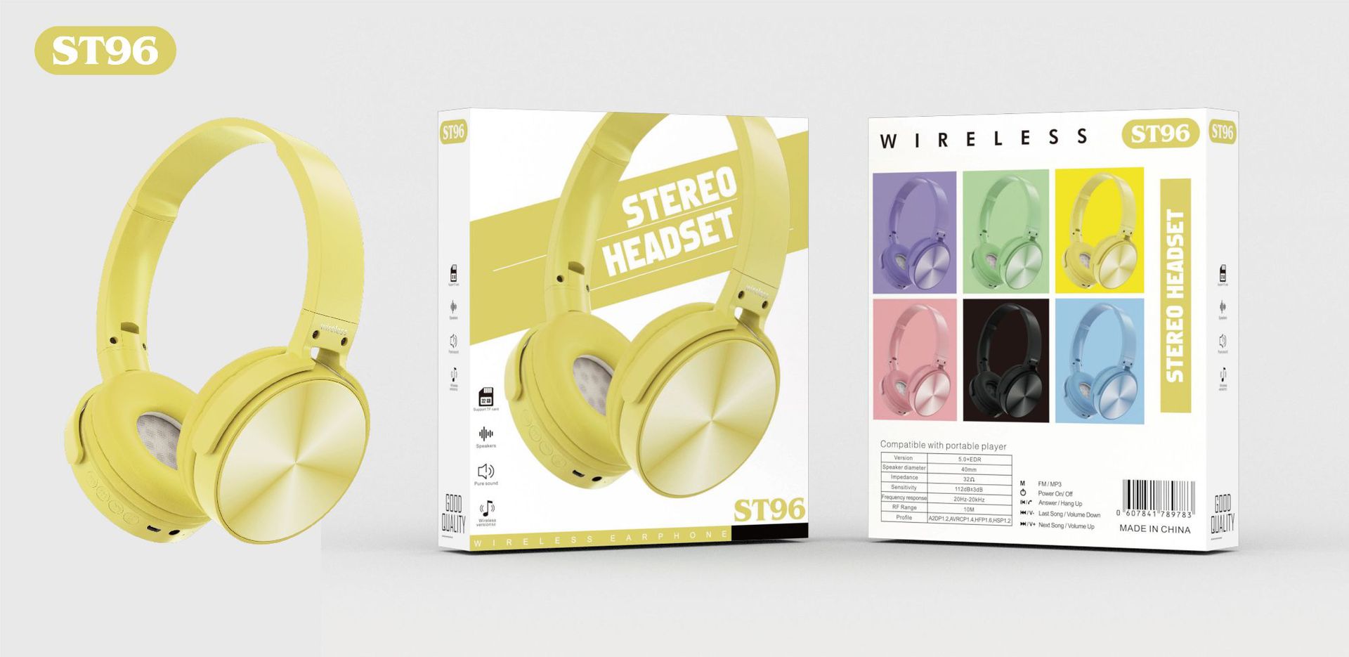 New Maca headband wireless Bluetooth Headphones ST96 with SIM card FM radio Bluetooth 5.0 factory pic 3