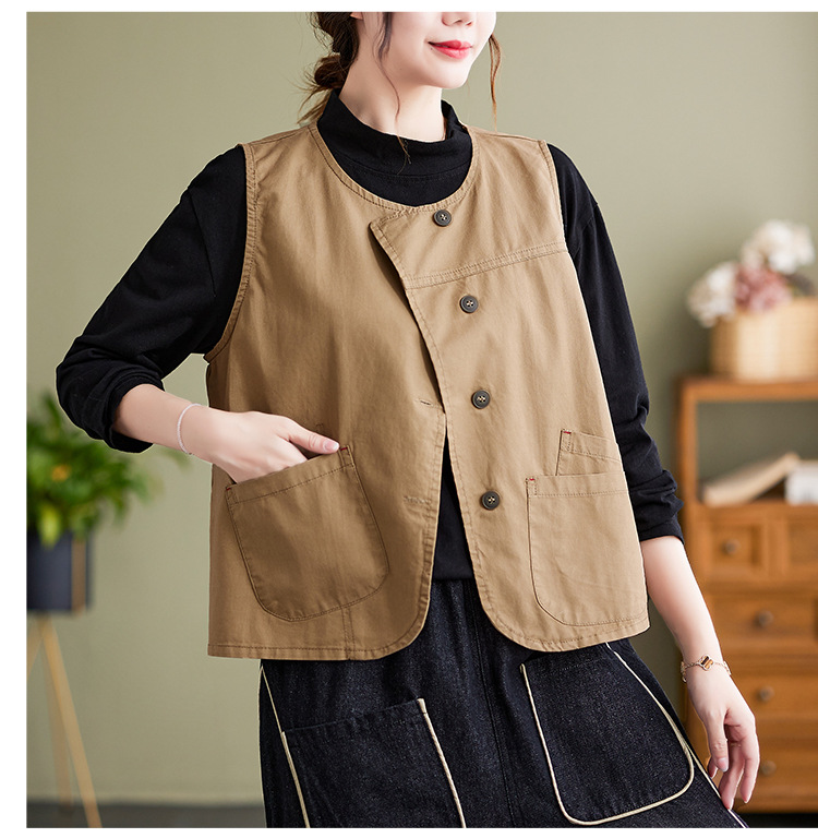 实拍2023年气质百搭小马甲女士春季新品单排扣宽松显瘦无袖马夹详情13