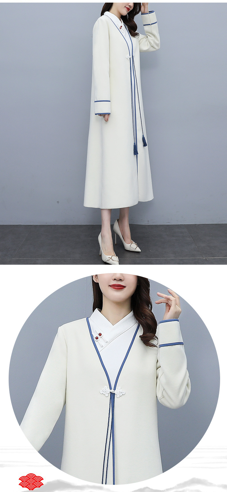 Retro woolen coat for women, mid-length, autumn and winter 2021 new style Chinese style, elegant and loose, slimming overcoat pic 8