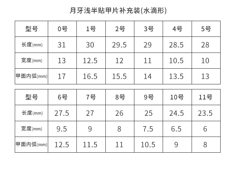 超薄无痕磨砂月牙半贴延长指甲贴片补号补充装甲片小水滴美甲甲片详情12