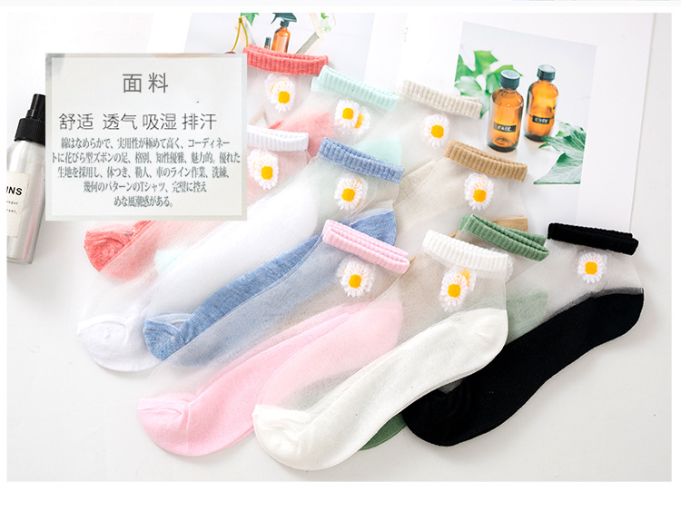 袜子女春夏网红玻璃丝船袜小雏菊女袜水晶丝隐形袜抖音爆款卡丝袜详情1