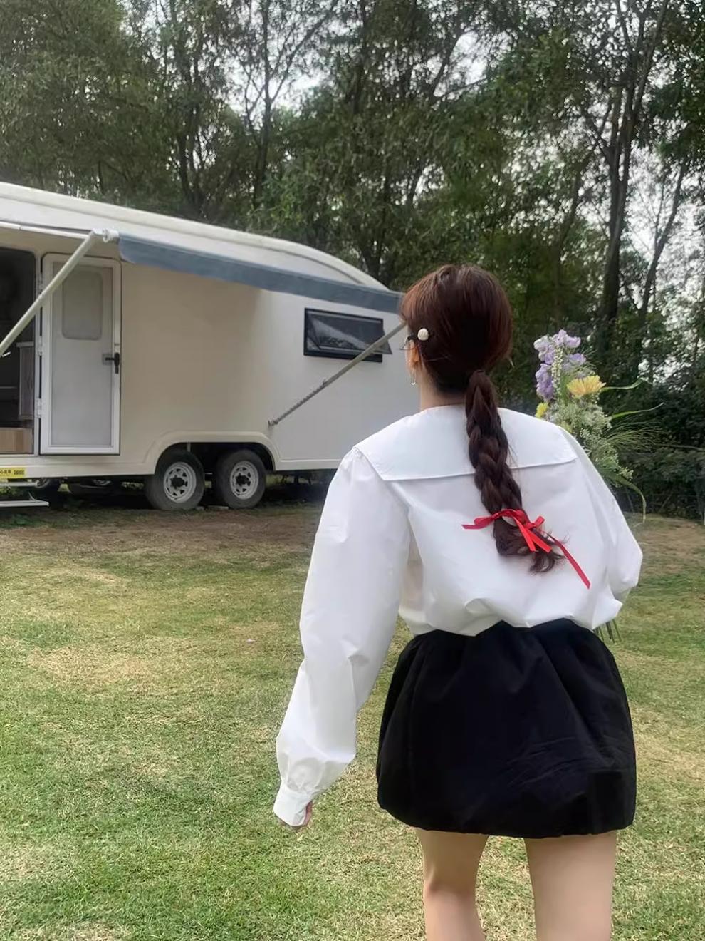 韩系设计感小众蝴蝶结娃娃领白色衬衫女2024春秋新款内搭别致上衣详情18